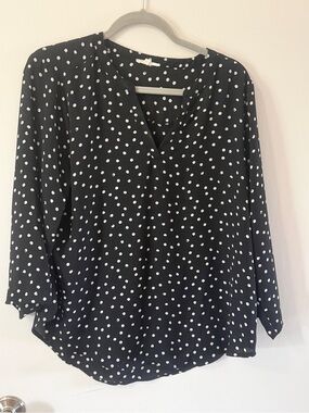 Black Polka Dot Women's Blouse - Classic V-Neck Top